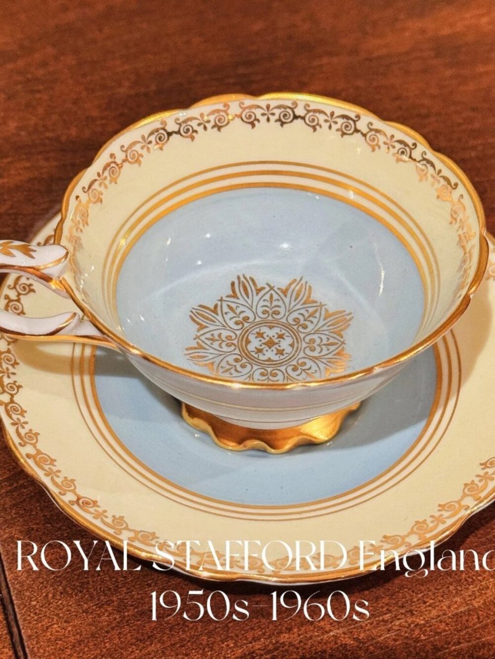 Royal Stafford Yellow Blue Band Teacup Saucer